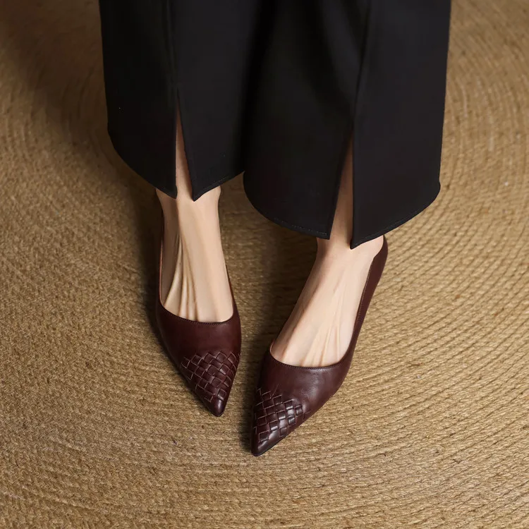 Summer flats, wedge heels, pointed toes, low-cut fashion sheepskin women's shoes, 3-12e