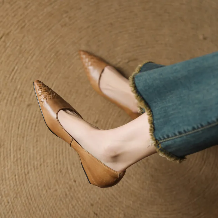 Summer flats, wedge heels, pointed toes, low-cut fashion sheepskin women's shoes, 3-12e