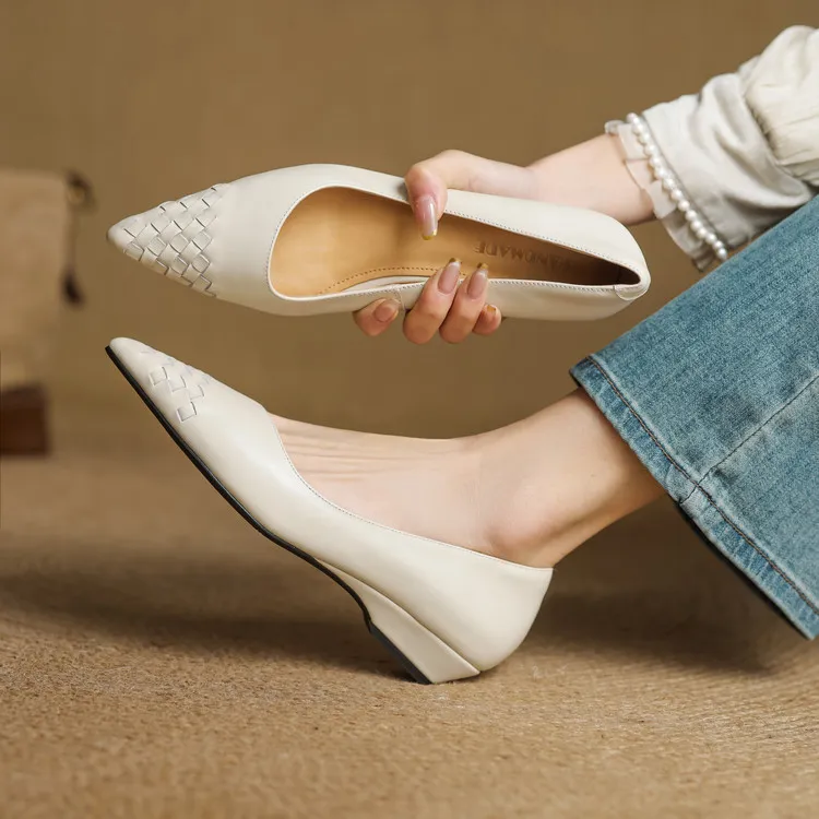 Summer flats, wedge heels, pointed toes, low-cut fashion sheepskin women's shoes, 3-12e