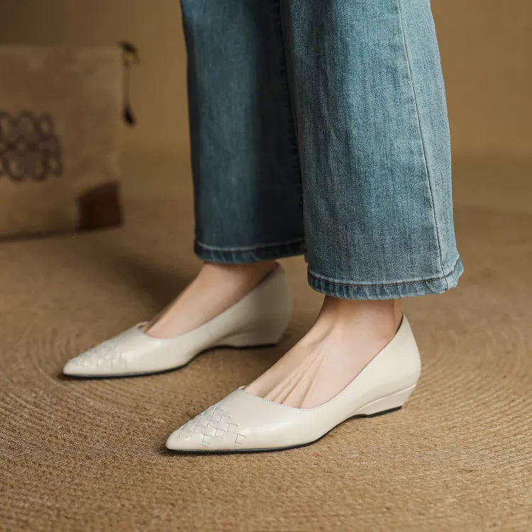 Summer flats, wedge heels, pointed toes, low-cut fashion sheepskin women's shoes, 3-12e