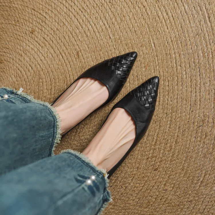 Summer flats, wedge heels, pointed toes, low-cut fashion sheepskin women's shoes, 3-12e