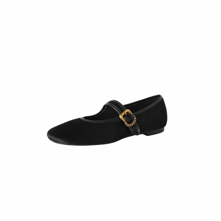 Spring single shoes, round toe, buckle, flat, horsehair fashion women's shoes, 3-9i