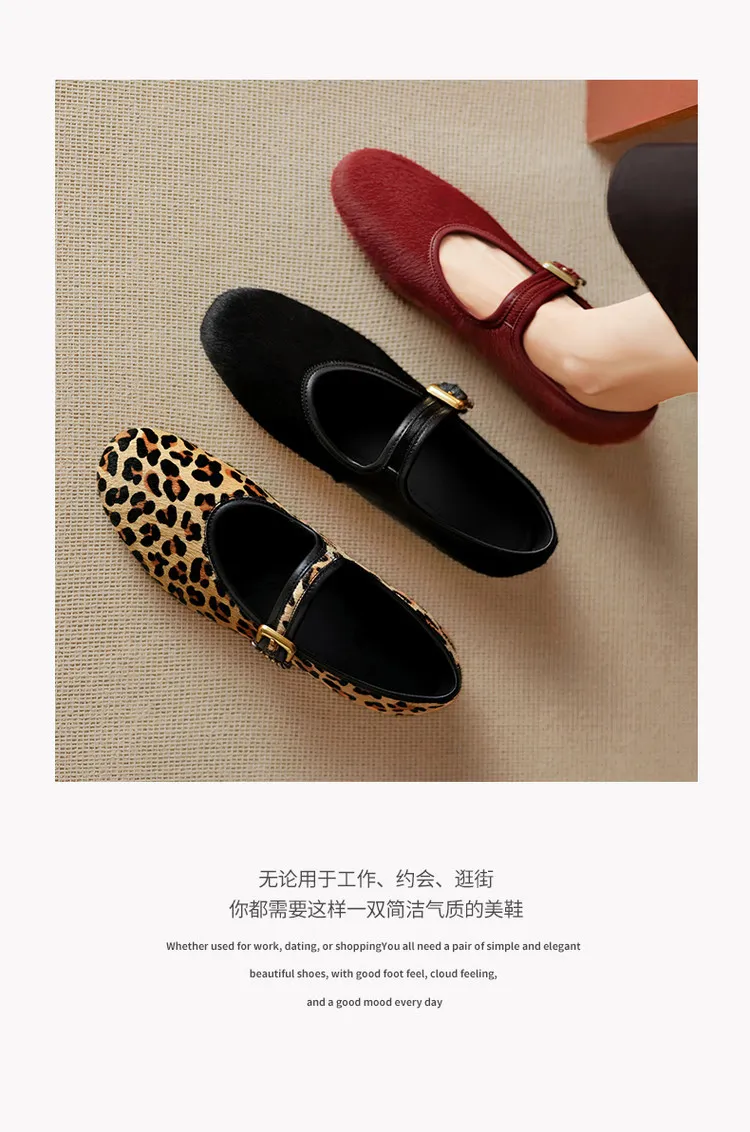 Spring single shoes, round toe, buckle, flat, horsehair fashion women's shoes, 3-9i
