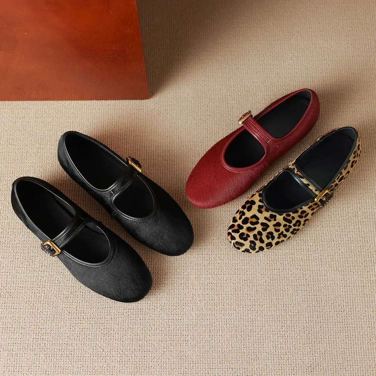 Spring single shoes, round toe, buckle, flat, horsehair fashion women's shoes, 3-9i