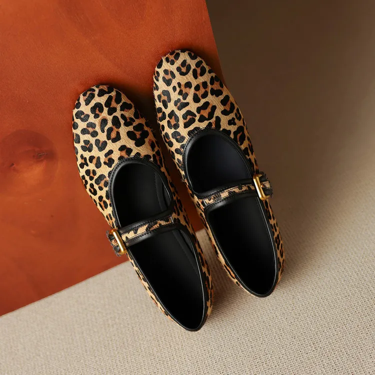 Spring single shoes, round toe, buckle, flat, horsehair fashion women's shoes, 3-9i