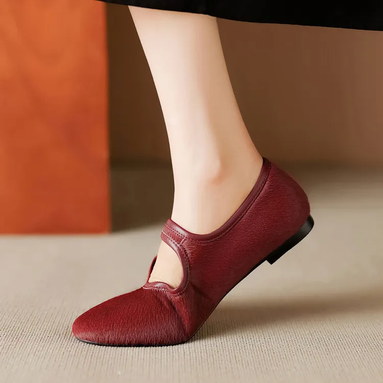 Spring single shoes, round toe, buckle, flat, horsehair fashion women's shoes, 3-9i