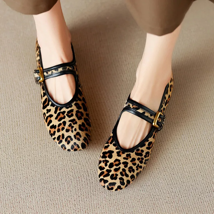 Spring single shoes, round toe, buckle, flat, horsehair fashion women's shoes, 3-9i