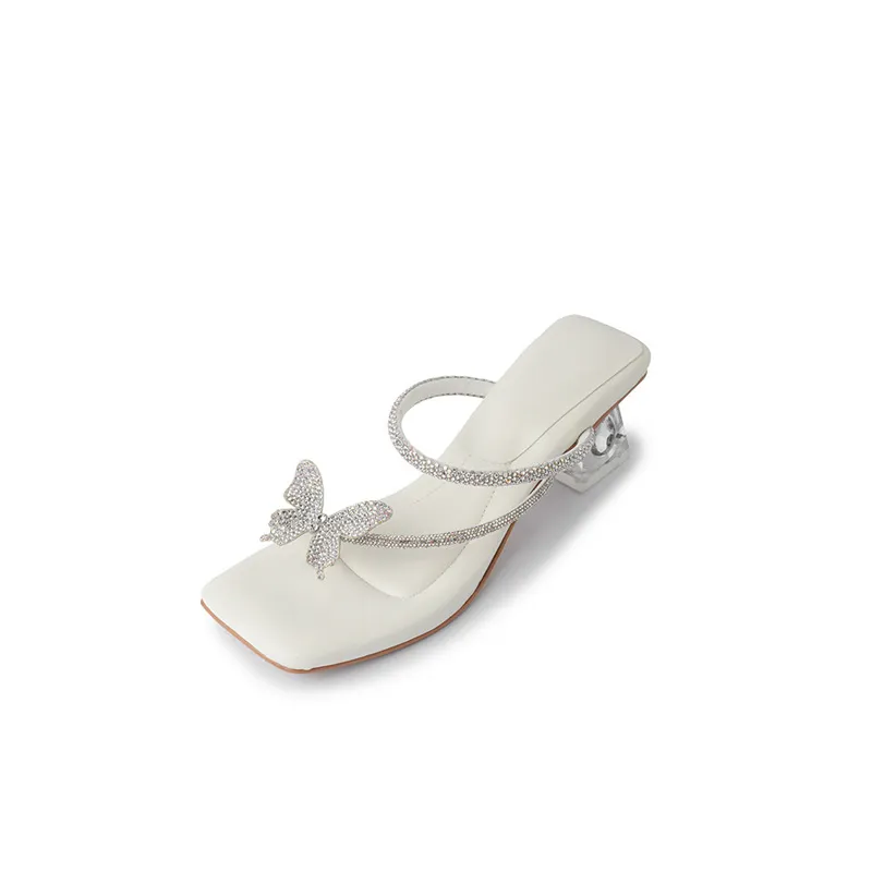 Summer slippers with butterfly rhinestone high heels and a single strap, fairy-style sandals, 3-14 hours