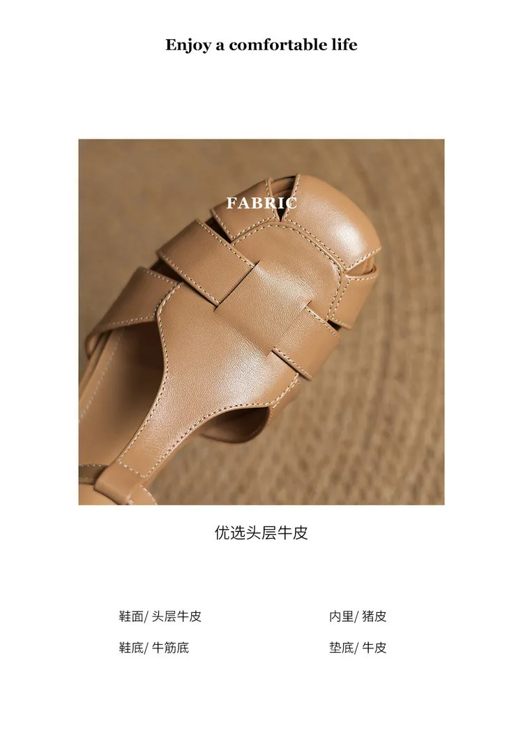Summer sandals, round toe, chunky heel, high heel, buckle, fashion leather women's shoes, 3-12q