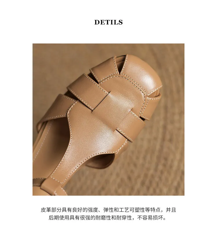 Summer sandals, round toe, chunky heel, high heel, buckle, fashion leather women's shoes, 3-12q