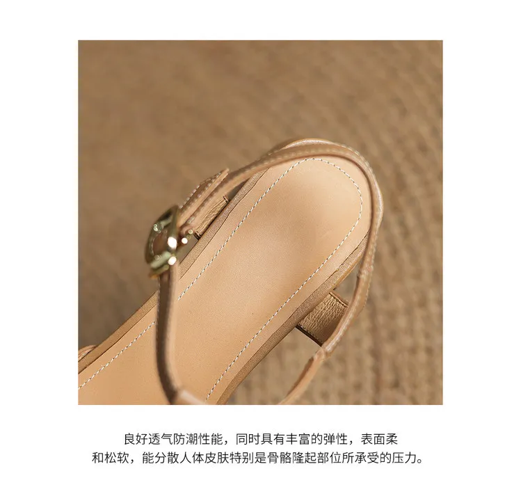 Summer sandals, round toe, chunky heel, high heel, buckle, fashion leather women's shoes, 3-12q