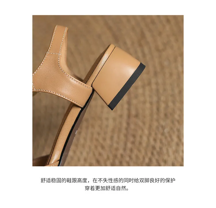 Summer sandals, round toe, chunky heel, high heel, buckle, fashion leather women's shoes, 3-12q