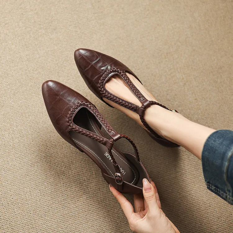 Summer style sheepskin sandals, closed toe, chunky heel, high heel, buckle, open-toe fashion women's shoes 3-12a