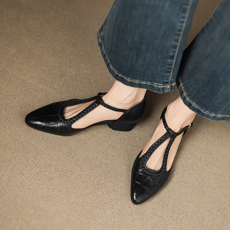 Summer style sheepskin sandals, closed toe, chunky heel, high heel, buckle, open-toe fashion women's shoes 3-12a