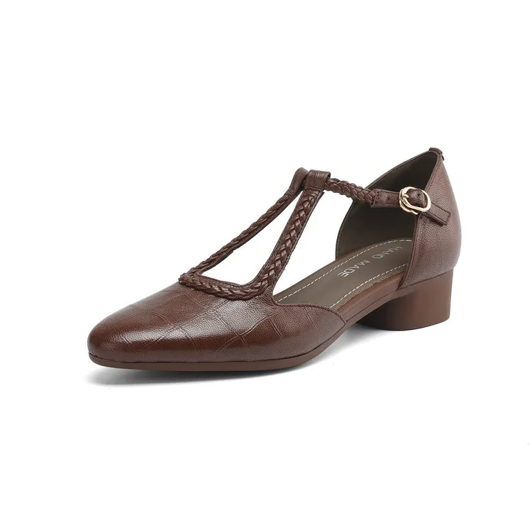 Summer style sheepskin sandals, closed toe, chunky heel, high heel, buckle, open-toe fashion women's shoes 3-12a