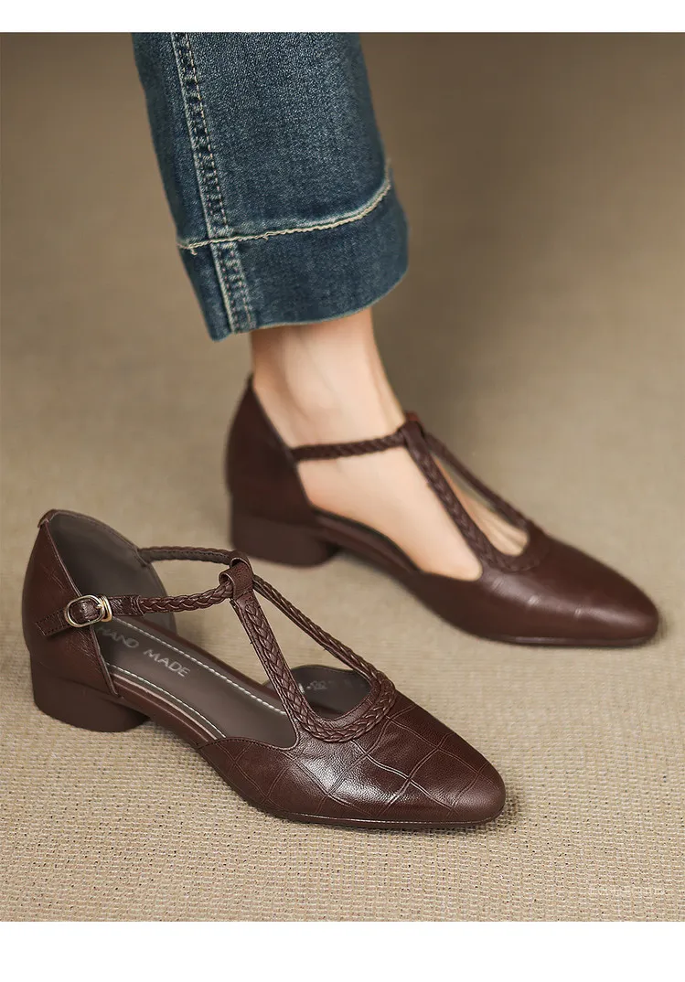 Summer style sheepskin sandals, closed toe, chunky heel, high heel, buckle, open-toe fashion women's shoes 3-12a