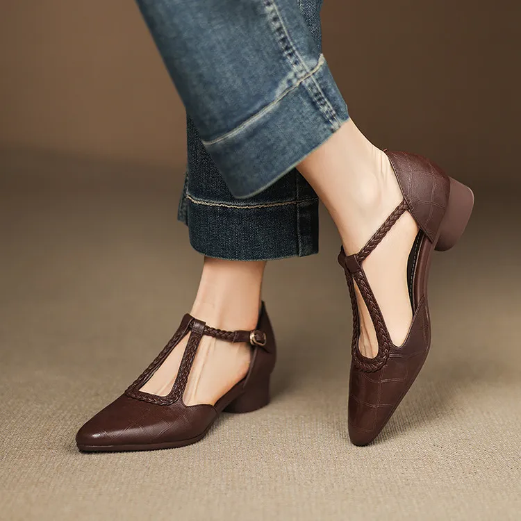 Summer style sheepskin sandals, closed toe, chunky heel, high heel, buckle, open-toe fashion women's shoes 3-12a