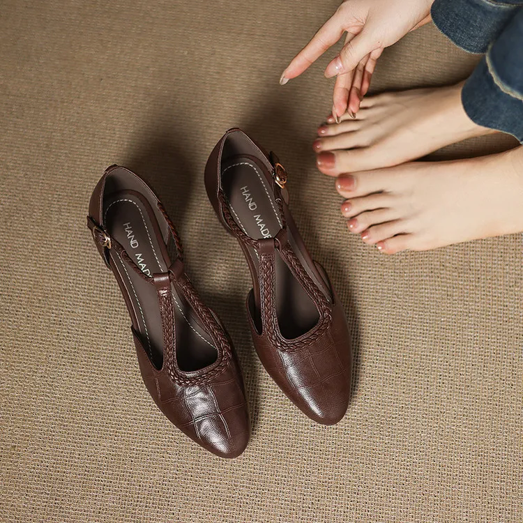 Summer style sheepskin sandals, closed toe, chunky heel, high heel, buckle, open-toe fashion women's shoes 3-12a