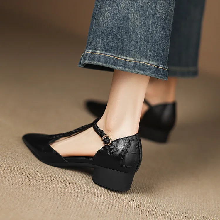 Summer style sheepskin sandals, closed toe, chunky heel, high heel, buckle, open-toe fashion women's shoes 3-12a