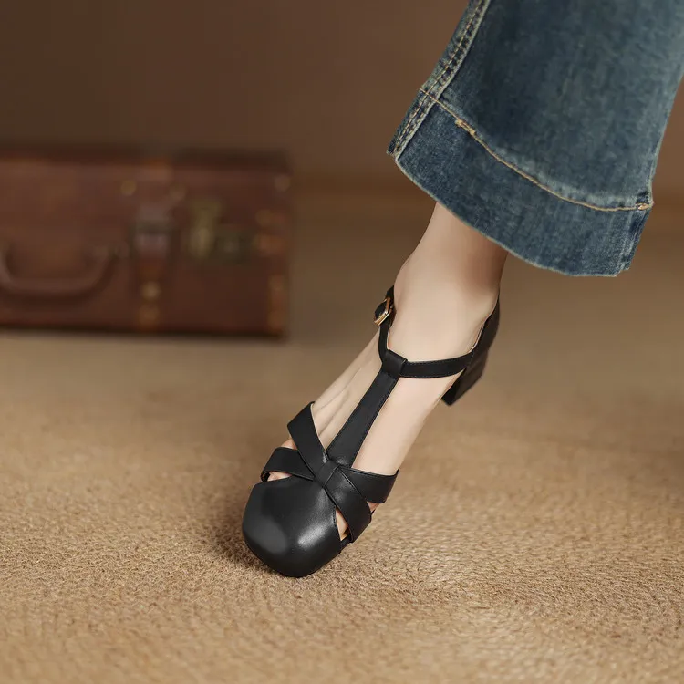 Summer sandals, chunky heel, low heel, buckle, fashion women's shoes, 3-12s