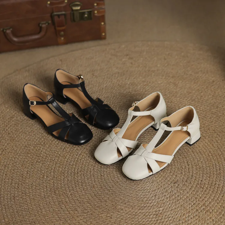 Summer sandals, chunky heel, low heel, buckle, fashion women's shoes, 3-12s