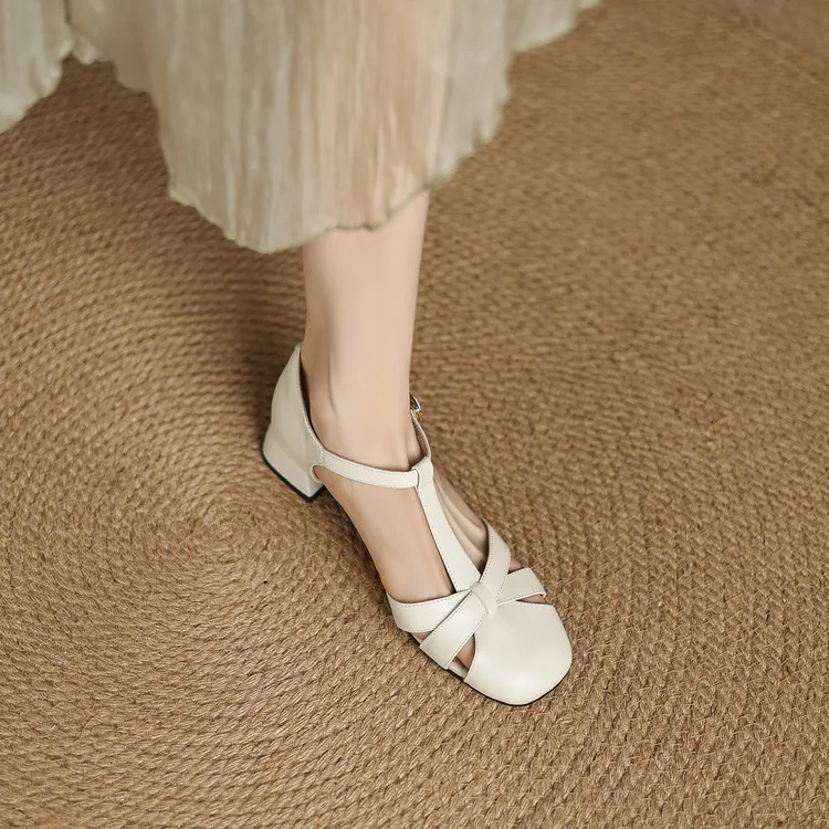 Summer sandals, chunky heel, low heel, buckle, fashion women's shoes, 3-12s