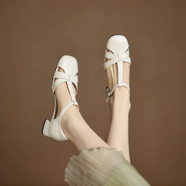 Summer sandals, chunky heel, low heel, buckle, fashion women's shoes, 3-12s
