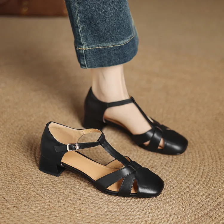 Summer sandals, chunky heel, low heel, buckle, fashion women's shoes, 3-12s