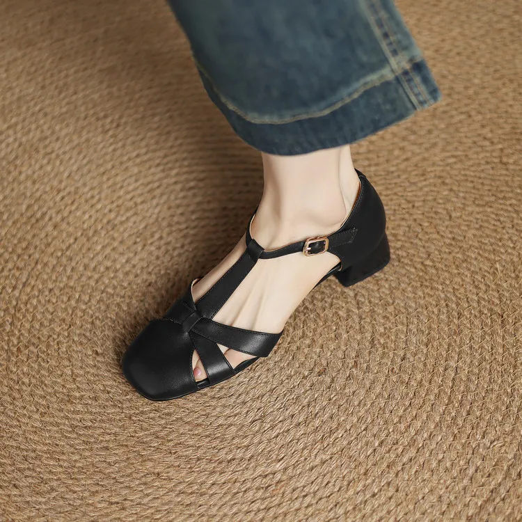 Summer sandals, chunky heel, low heel, buckle, fashion women's shoes, 3-12s