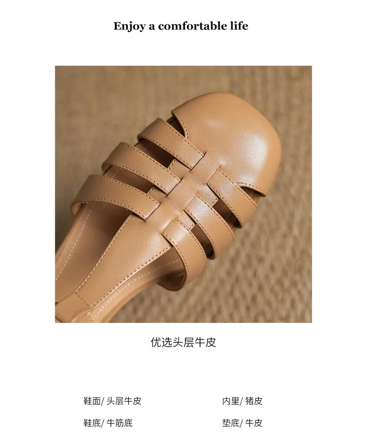 Summer sandals, round toe, chunky heel, mid-heel, buckle, fashion women's shoes, 3-12r