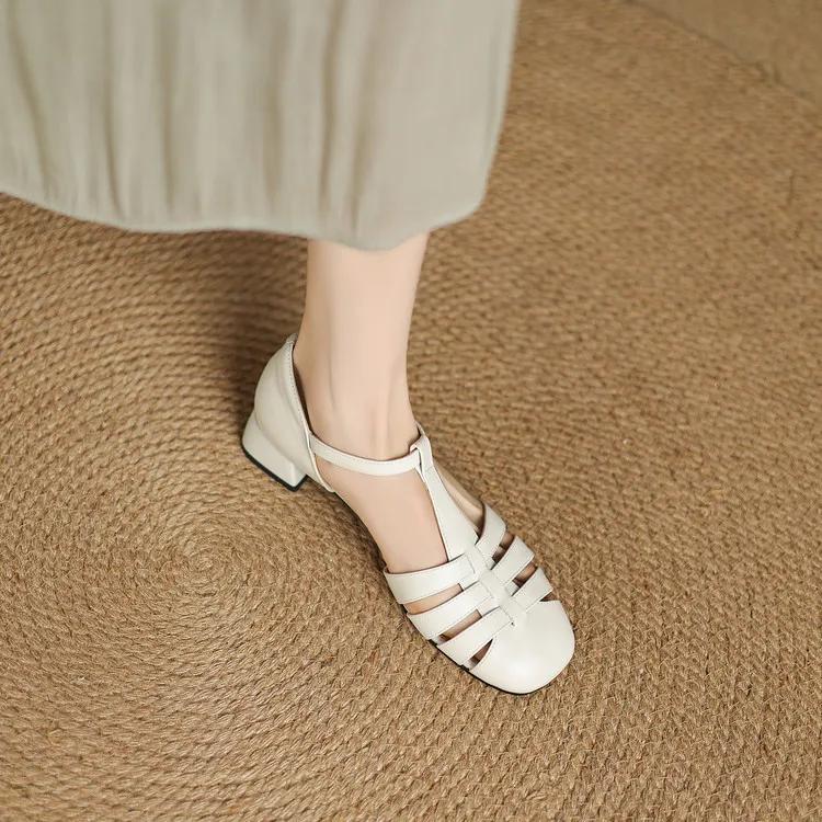 Summer sandals, round toe, chunky heel, mid-heel, buckle, fashion women's shoes, 3-12r