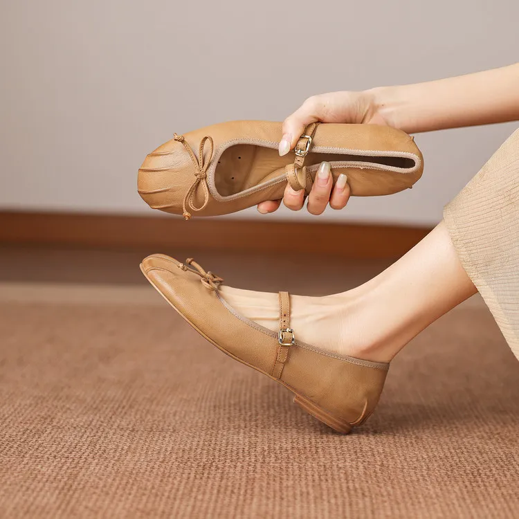 Spring single shoes, round toe, flat, buckle, slip-on sheepskin women's shoes, 3-12j