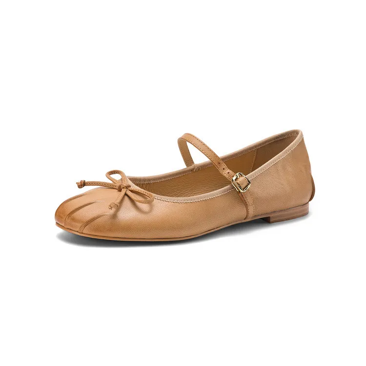 Spring single shoes, round toe, flat, buckle, slip-on sheepskin women's shoes, 3-12j