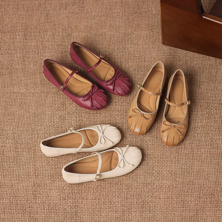 Spring single shoes, round toe, flat, buckle, slip-on sheepskin women's shoes, 3-12j