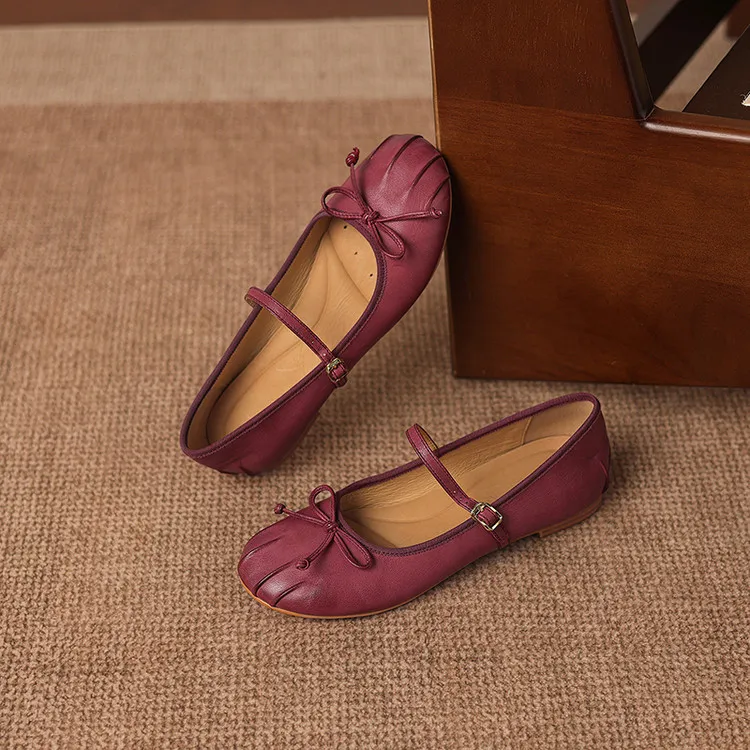 Spring single shoes, round toe, flat, buckle, slip-on sheepskin women's shoes, 3-12j