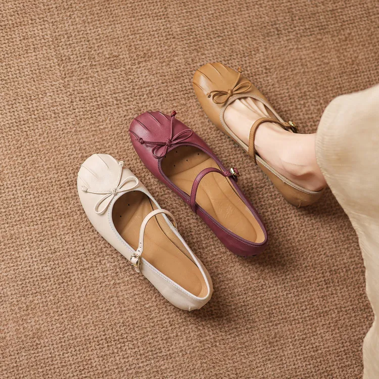 Spring single shoes, round toe, flat, buckle, slip-on sheepskin women's shoes, 3-12j