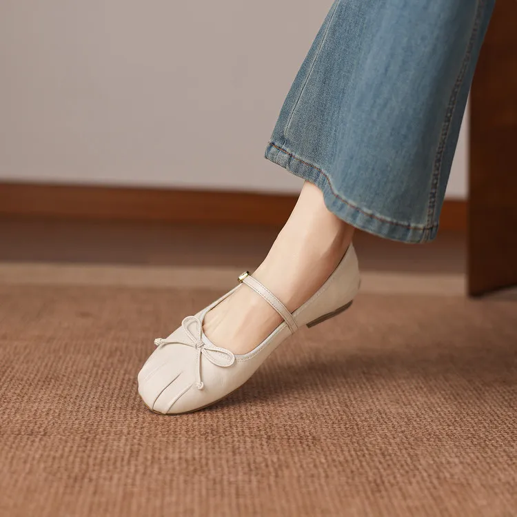 Spring single shoes, round toe, flat, buckle, slip-on sheepskin women's shoes, 3-12j