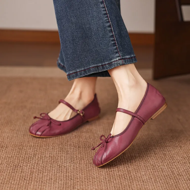 Spring single shoes, round toe, flat, buckle, slip-on sheepskin women's shoes, 3-12j