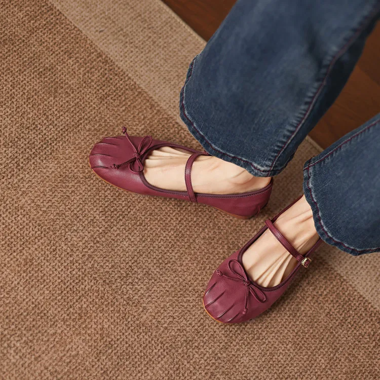 Spring single shoes, round toe, flat, buckle, slip-on sheepskin women's shoes, 3-12j