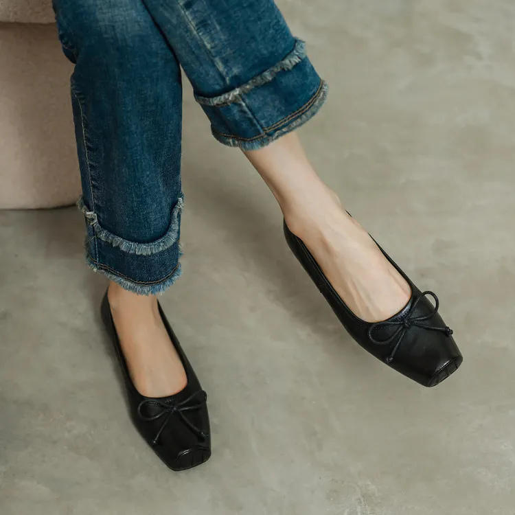 Spring single shoes, square toe, chunky heel, low heel, cowhide fashion women's shoes, size 3-14o