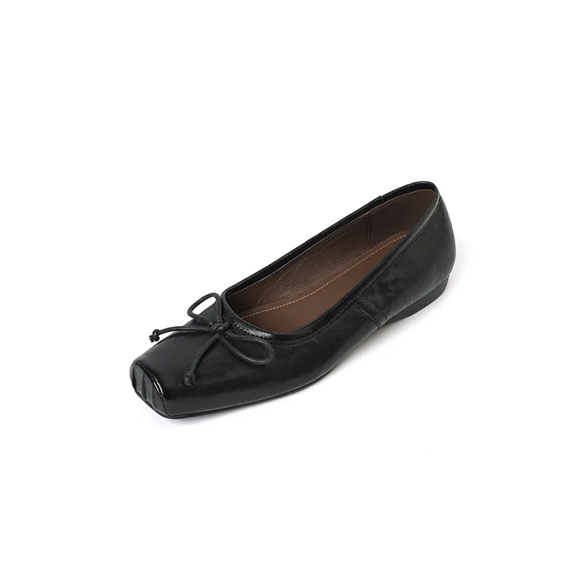 Spring single shoes, square toe, chunky heel, low heel, cowhide fashion women's shoes, size 3-14o