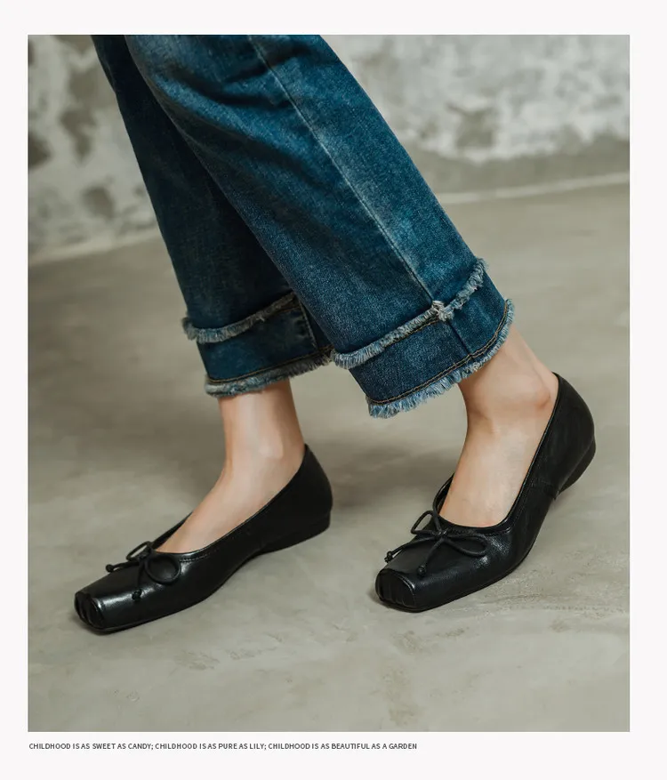 Spring single shoes, square toe, chunky heel, low heel, cowhide fashion women's shoes, size 3-14o