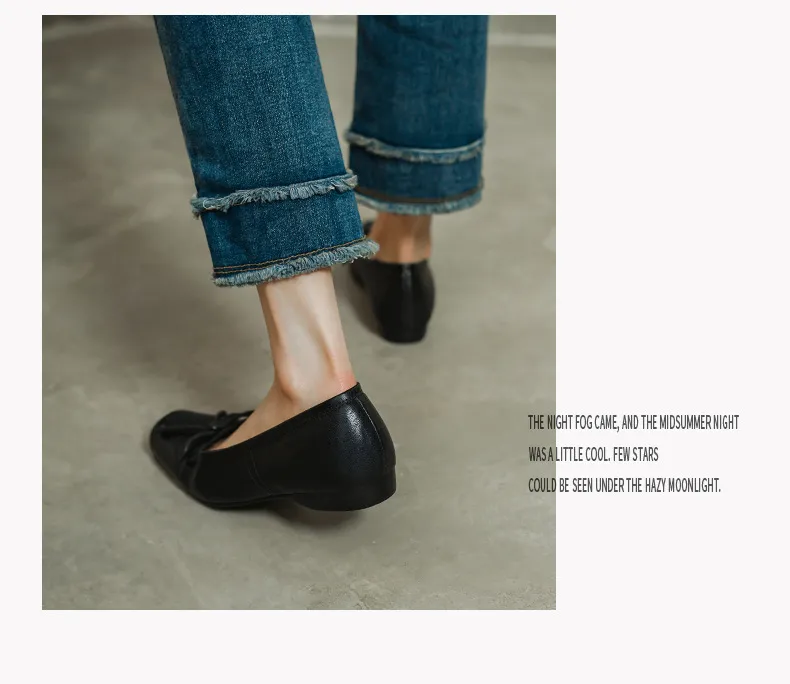 Spring single shoes, square toe, chunky heel, low heel, cowhide fashion women's shoes, size 3-14o