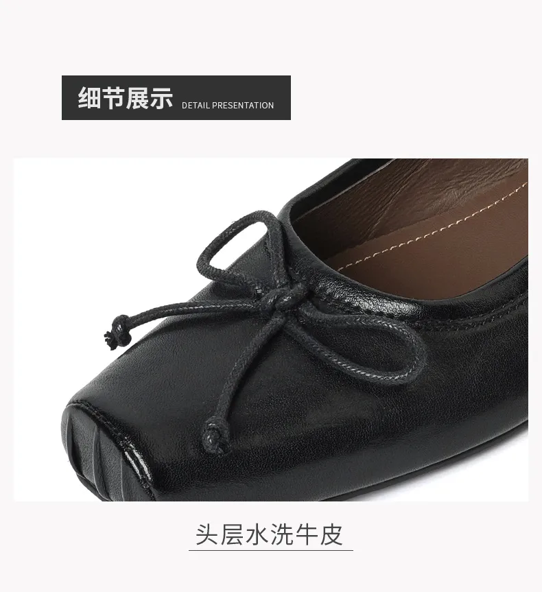 Spring single shoes, square toe, chunky heel, low heel, cowhide fashion women's shoes, size 3-14o
