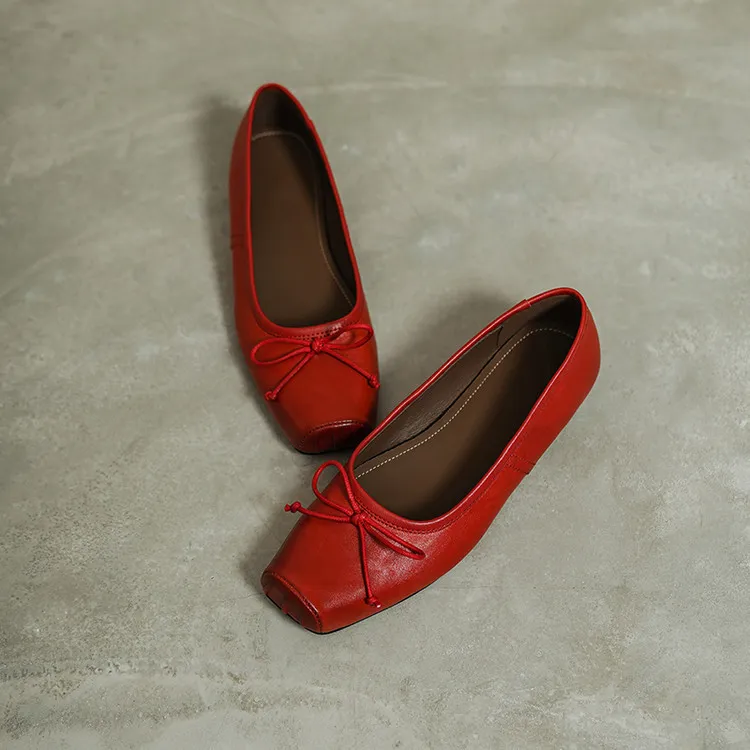 Spring single shoes, square toe, chunky heel, low heel, cowhide fashion women's shoes, size 3-14o