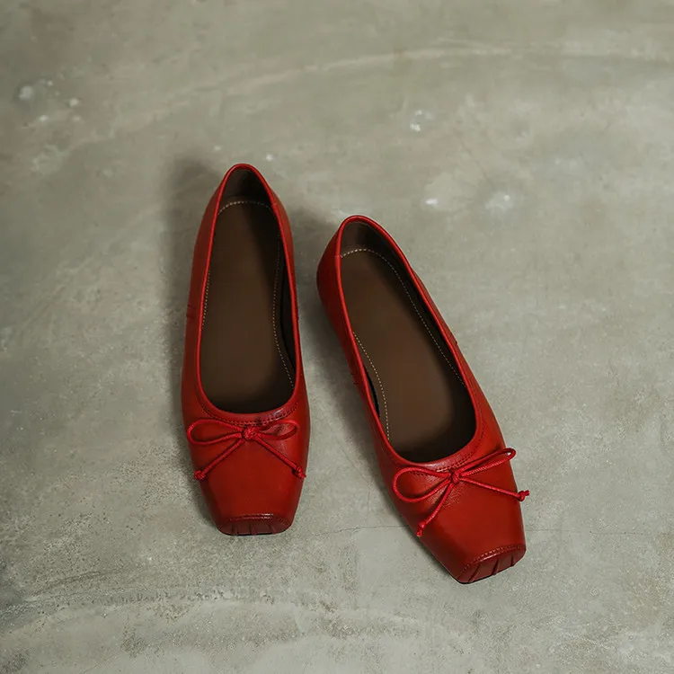 Spring single shoes, square toe, chunky heel, low heel, cowhide fashion women's shoes, size 3-14o