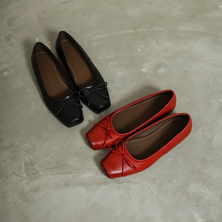 Spring single shoes, square toe, chunky heel, low heel, cowhide fashion women's shoes, size 3-14o