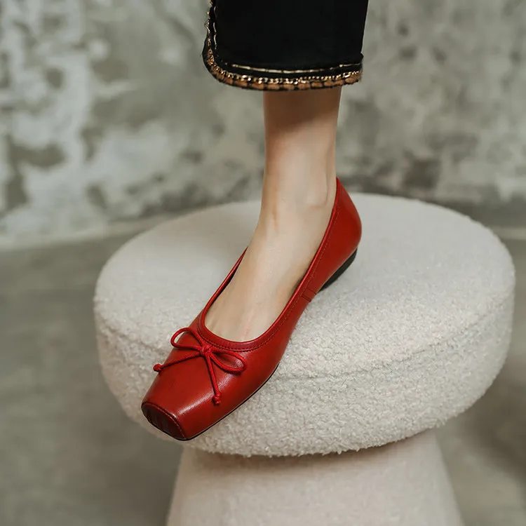 Spring single shoes, square toe, chunky heel, low heel, cowhide fashion women's shoes, size 3-14o