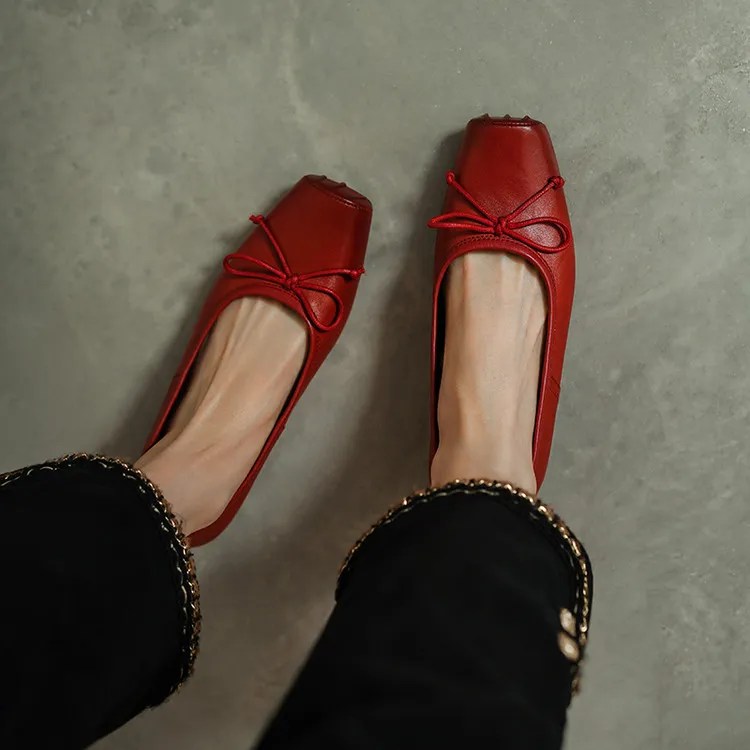 Spring single shoes, square toe, chunky heel, low heel, cowhide fashion women's shoes, size 3-14o