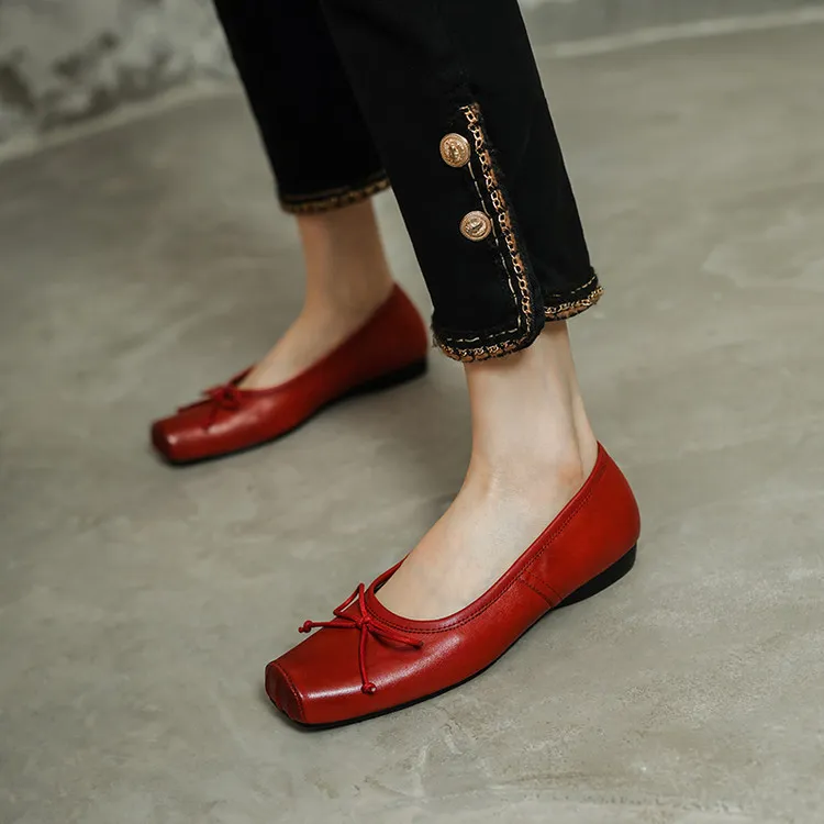 Spring single shoes, square toe, chunky heel, low heel, cowhide fashion women's shoes, size 3-14o